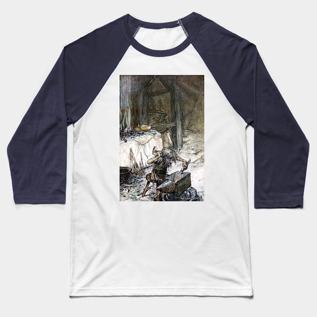 Mime at the Anvil - Siegfried and the Twilight of the Gods - Arthur Rackham Baseball T-Shirt by forgottenbeauty